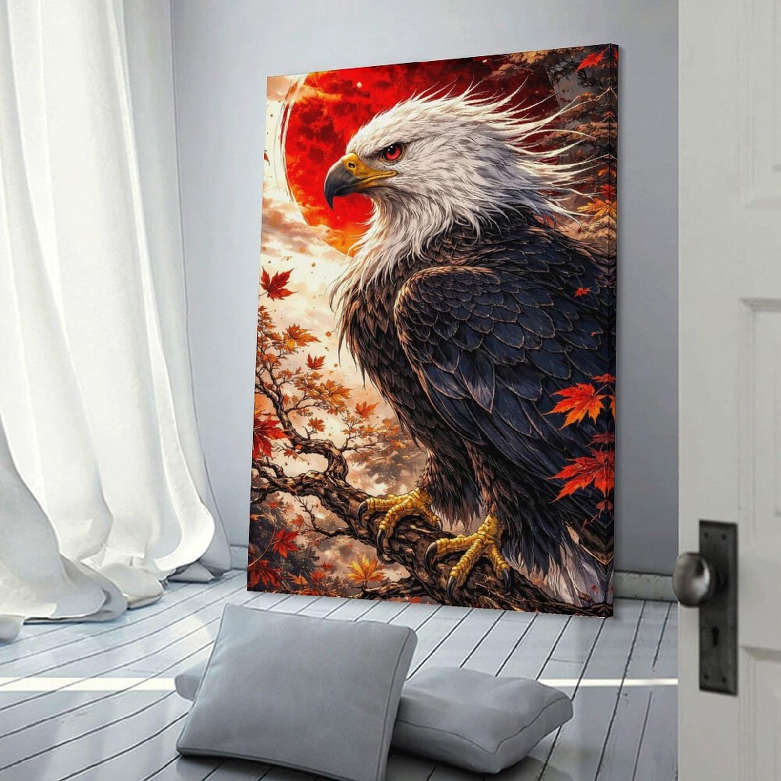 Junmoney Majestic Eagle with Red Moon Decorative Wall Artwork, 20x30inch(50x75cm), for Corridors, Hallways Or Apartment Entries, Home Artwork for First Impressions