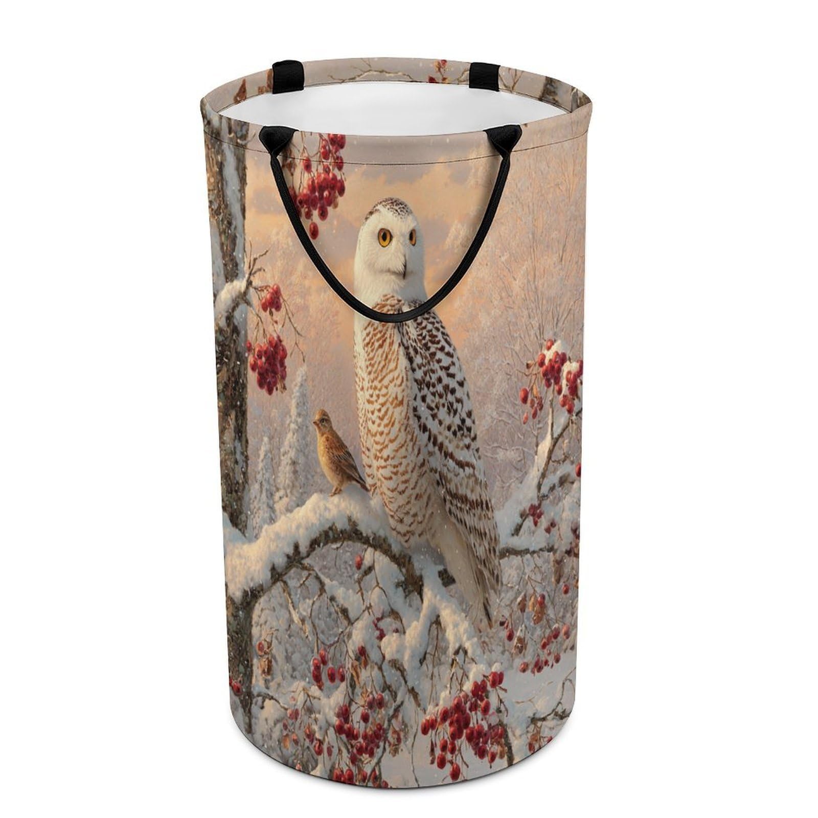 LUYYSKY Fantasy Watercolor Winter Owl Versatile Storage Laundry Basket, Classic Elegant Snowy Forest Landscape Animal Owl Large Capacity Bathroom Hamper With Handle