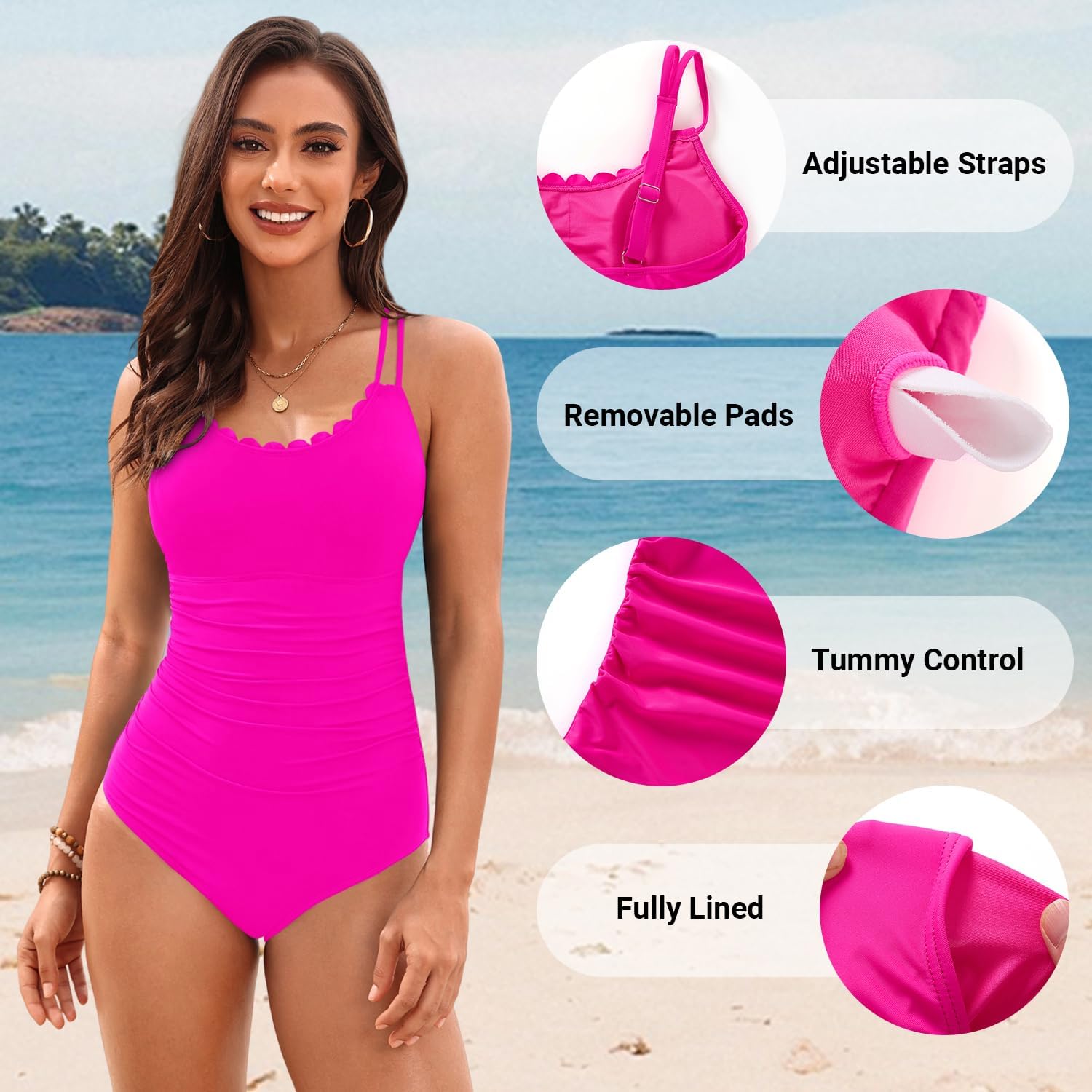 Daci Womens One Piece Swimsuit Tummy Control - Slimming Bathing Suit Scalloped Neck Full Coverage Swimwear 2025 - Image 3