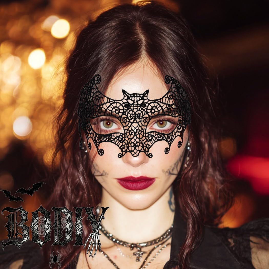 BODIY Halloween Lace Masks Black Masquerade Ball Venetian Eyemask Cosplay Costume Jewelry for Women