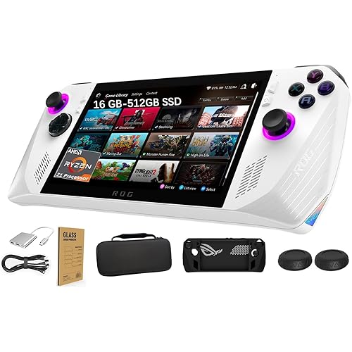 ASUS ROG Ally 7" - 120Hz FHD IPS (1920 x 1080) Gaming Handheld, AMD Ryzen Z1 Extreme Processor, 16GB RAM, 512GB, LED Touch Screen, Windows 11 Home, White, with 6-in-1 Accessories
