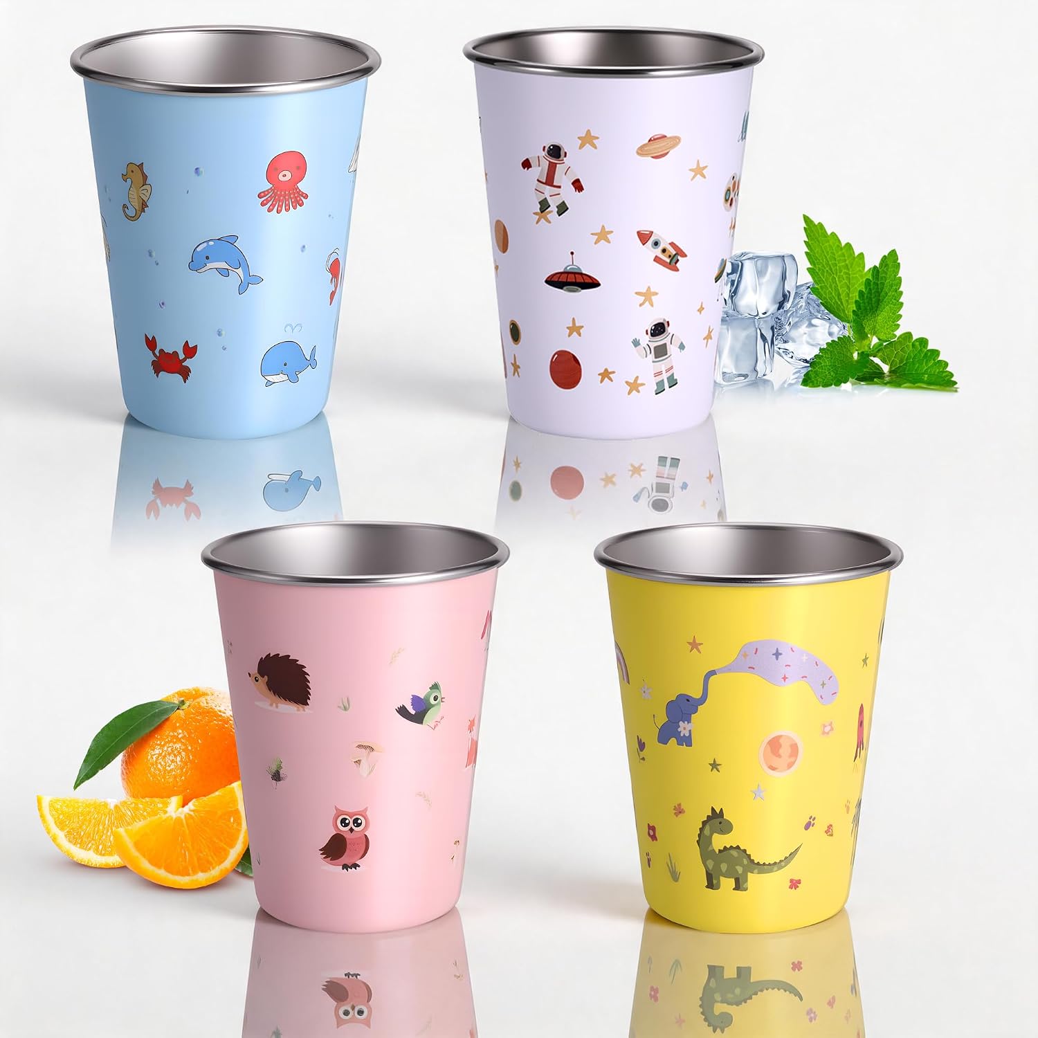 4 Pcs Stainless Steel Kids Cups, 12oz/350ml Kids Drinking Cups