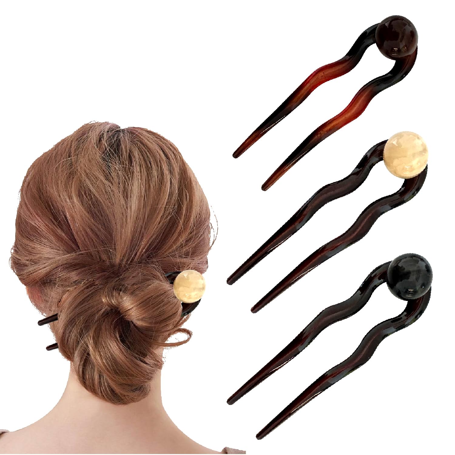 3PCS Pearl French Hair Pin, French Fried Dough Twists Hairpin,Coarse Hair Clip-Tri color, 3 count (Pack of 1)