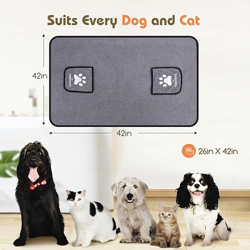 Miniatura 5 de Nobleza Toalla para perro, toallas grandes súper absorbentes para secar perros con bolsillos para las manos, toalla de baño de microfibra suave de