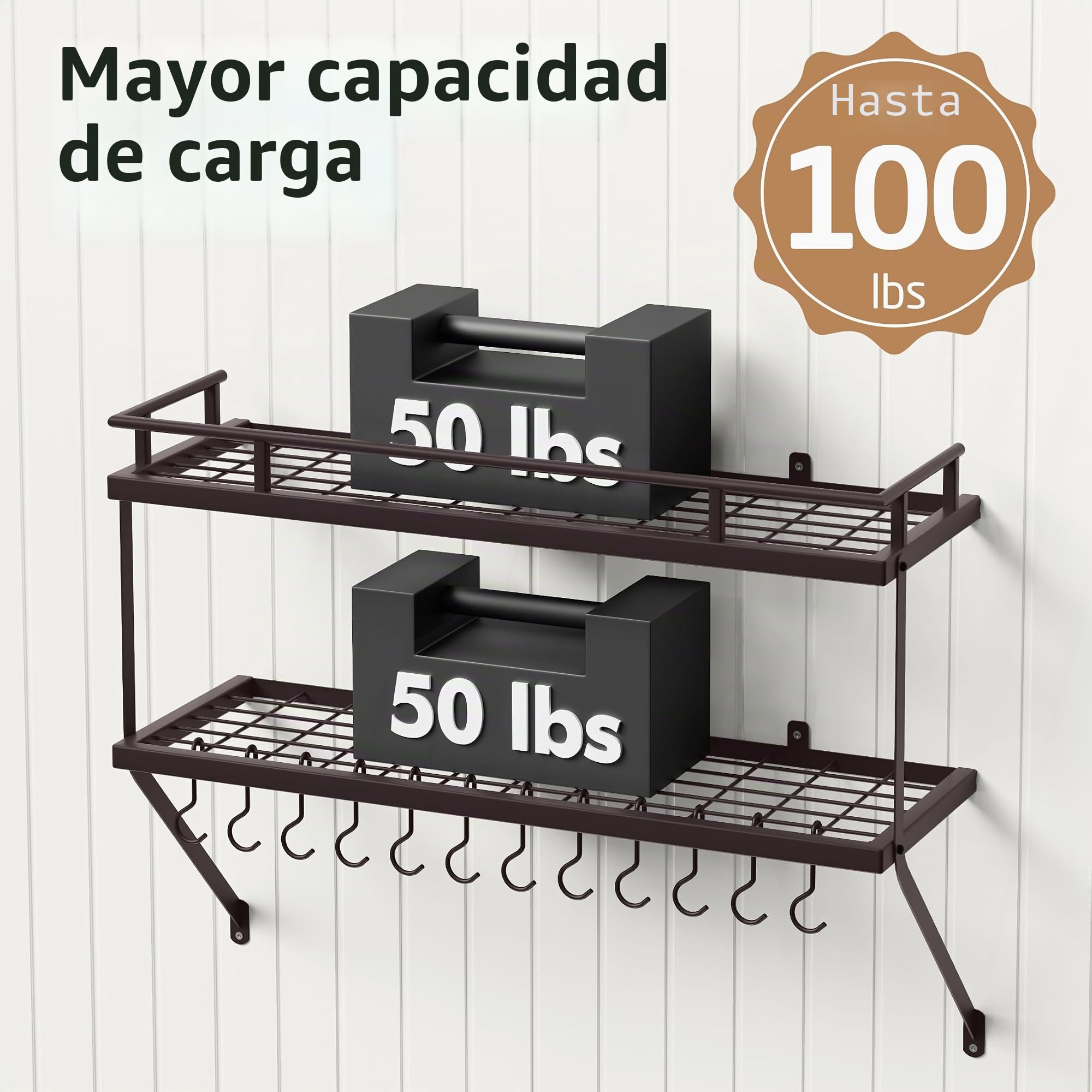 KES Estante de Pared para Ollas de 30 Pulgadas en Bronce Aceitado, Organizador de 2 Niveles para Ollas y Sartenes con 12 Ganchos Resistentes, Estante de Pared de Cocina de Estilo Granja, KUR215S75B-OB