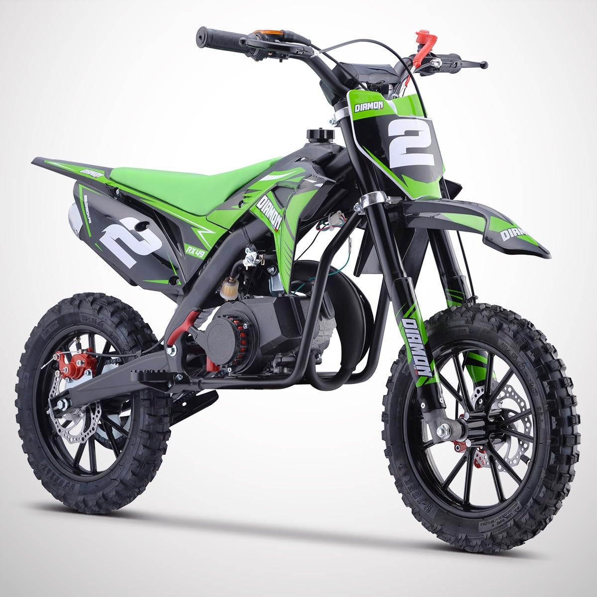 Mini Cross Enfant 49cc Orion RX49 – Pocket Bike Thermique 2 Temps, Démarrage Facile, Freins à Disque, Limiteur Vitesse 3 Pos., Amortisseur Hydraulique – Vert