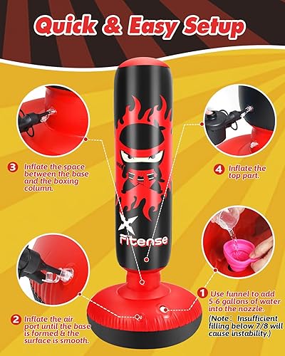 Miniatura 4 de Kids Punching Bag, 63 Inch Inflatable Punching Bag with Electric Air Pump & Gloves, Kids Boxing Bag for Boys Girls Age 6-12, Dinosaur Ninja Boxing