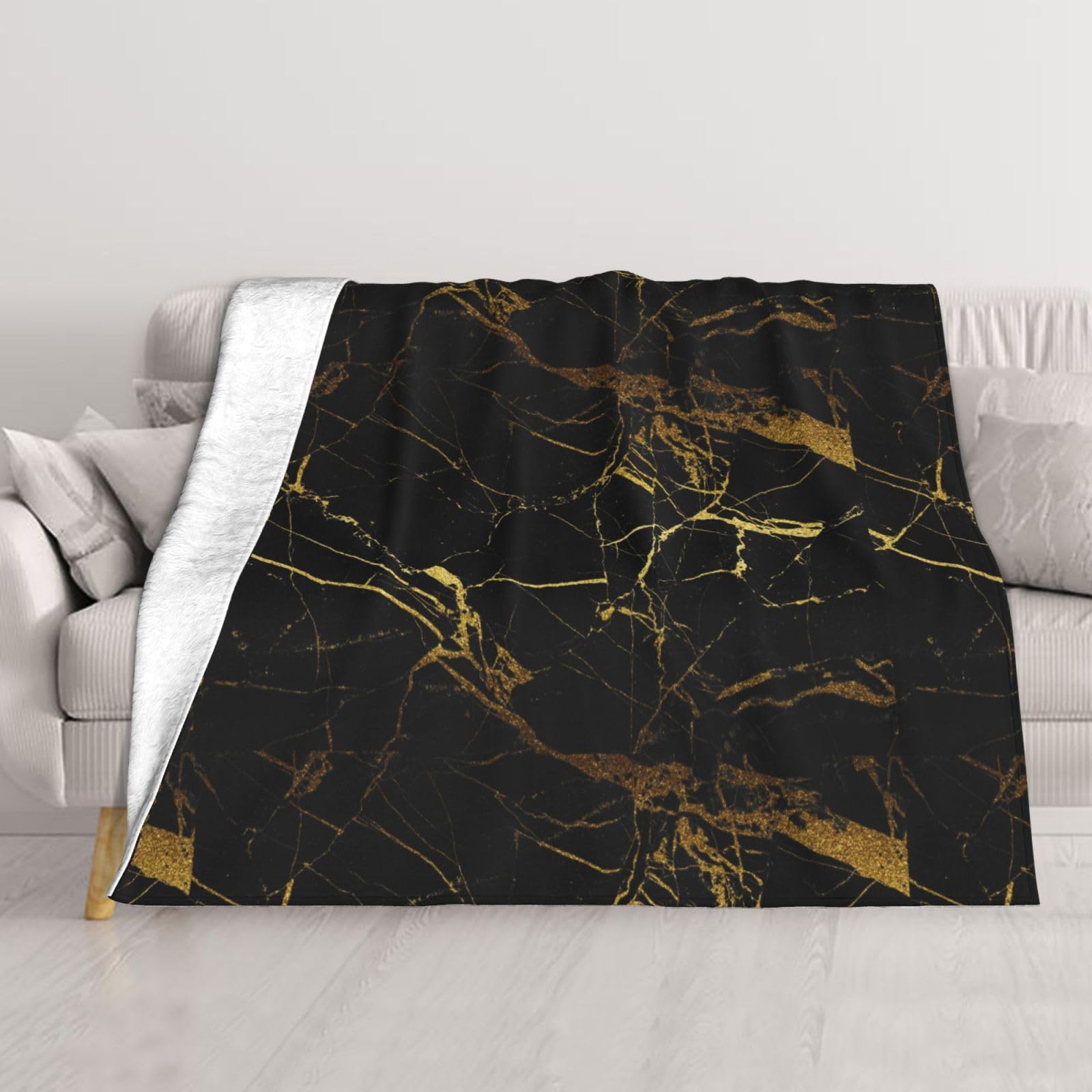 Couverture pelucheuse réversible noire dorée chaude
