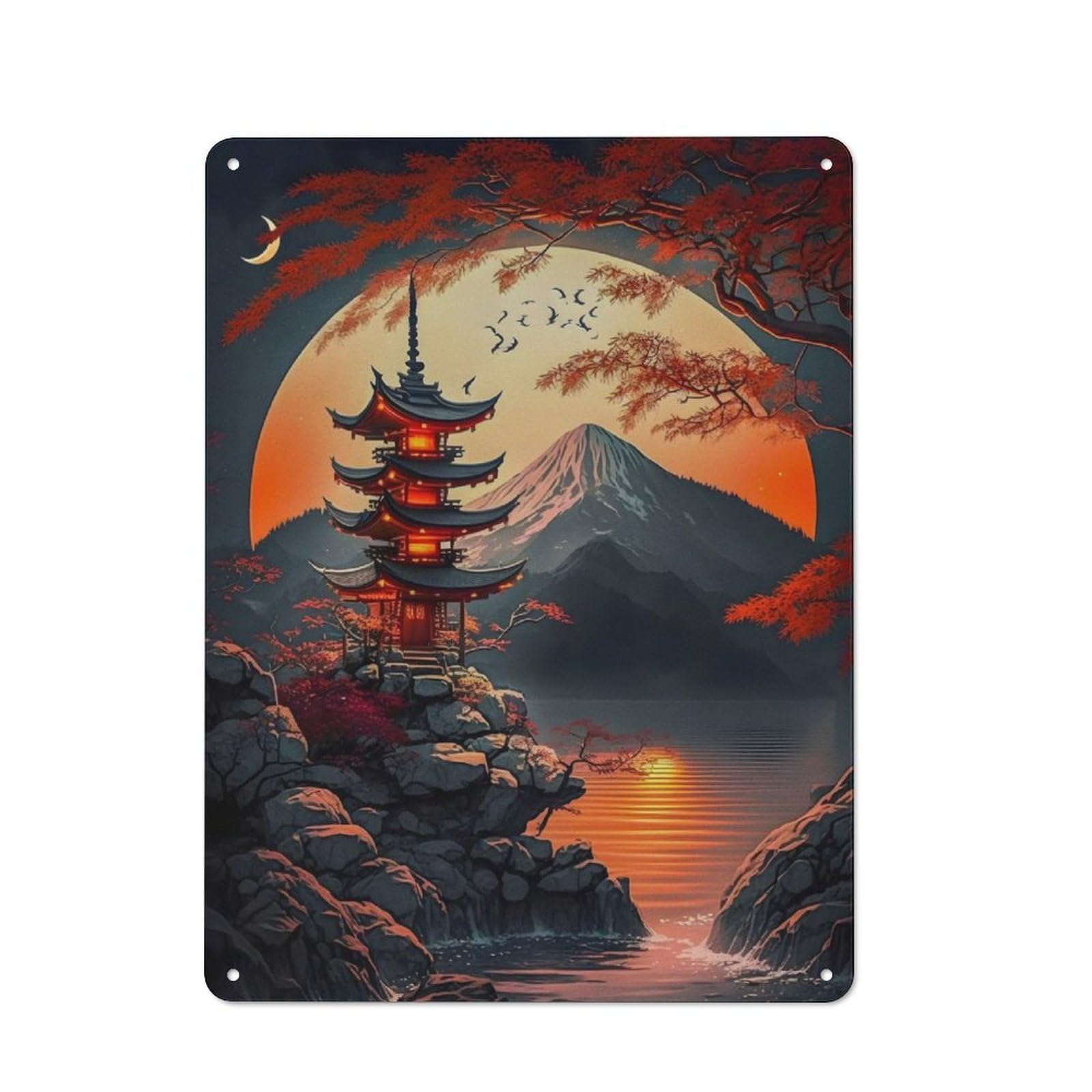 Junmoney Moonlight Japan Rustic Metal Sign 40X30cm For Hallway Wall, For Collectors Of Rustic Metal Wall Decor