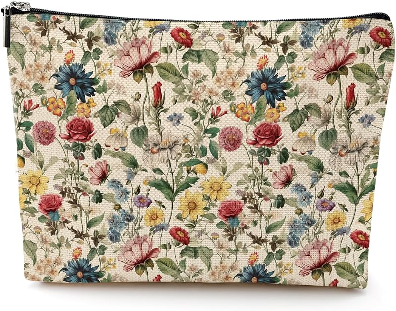 Necessaire de maquiagem NGZS com estampa floral retrô, Colorful Floral 1