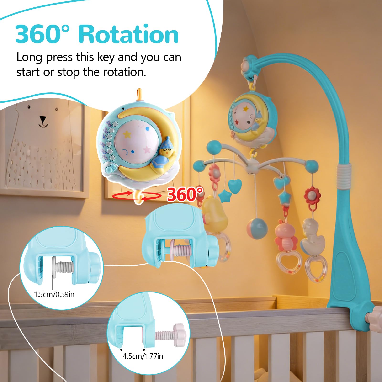 Mobile Musical Lit Bébé, Mobile Musicale pour Lits avec Veilleuse, Projecteur et 150 Berceuses Mobile Lit Bebe Hochets Rotatifs Suspendus Boîte à Musique Télécommandée Jouet Cadeau pour Nouveau Née