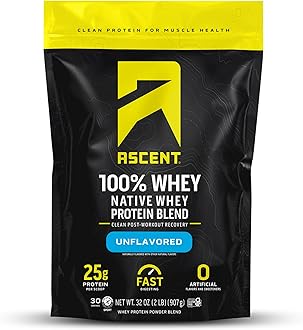 100% Whey Protein Powder - Post Workout Whey Protein Isolate, Zero Artificial Flavors & Sweeteners, Gluten Free, 5.5g BCAA, 2.6g Leucine, Essential Amino Acids, Unflavored 2 lb