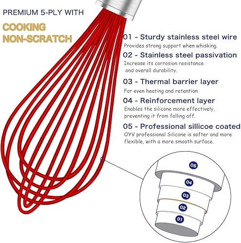Miniatura 19 de Juego de batidores de acero inoxidable 304, batidor de metal inoxidable apto para lavavajillas, batidores profesionales de alambre de globo