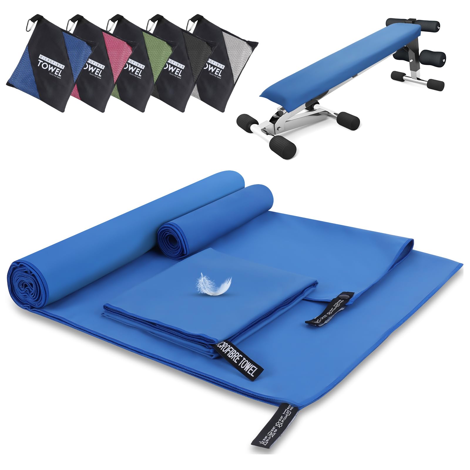 Erichero Asciugamano Microfibra Set di 3, 180x80cm Asciugamano Palestra Grande & 2 Pezzi 80x40cm Telo Mare Microfibra, Compatto & Ultraleggero Asciugamano Viaggio Asciugamano Sport(Blu)