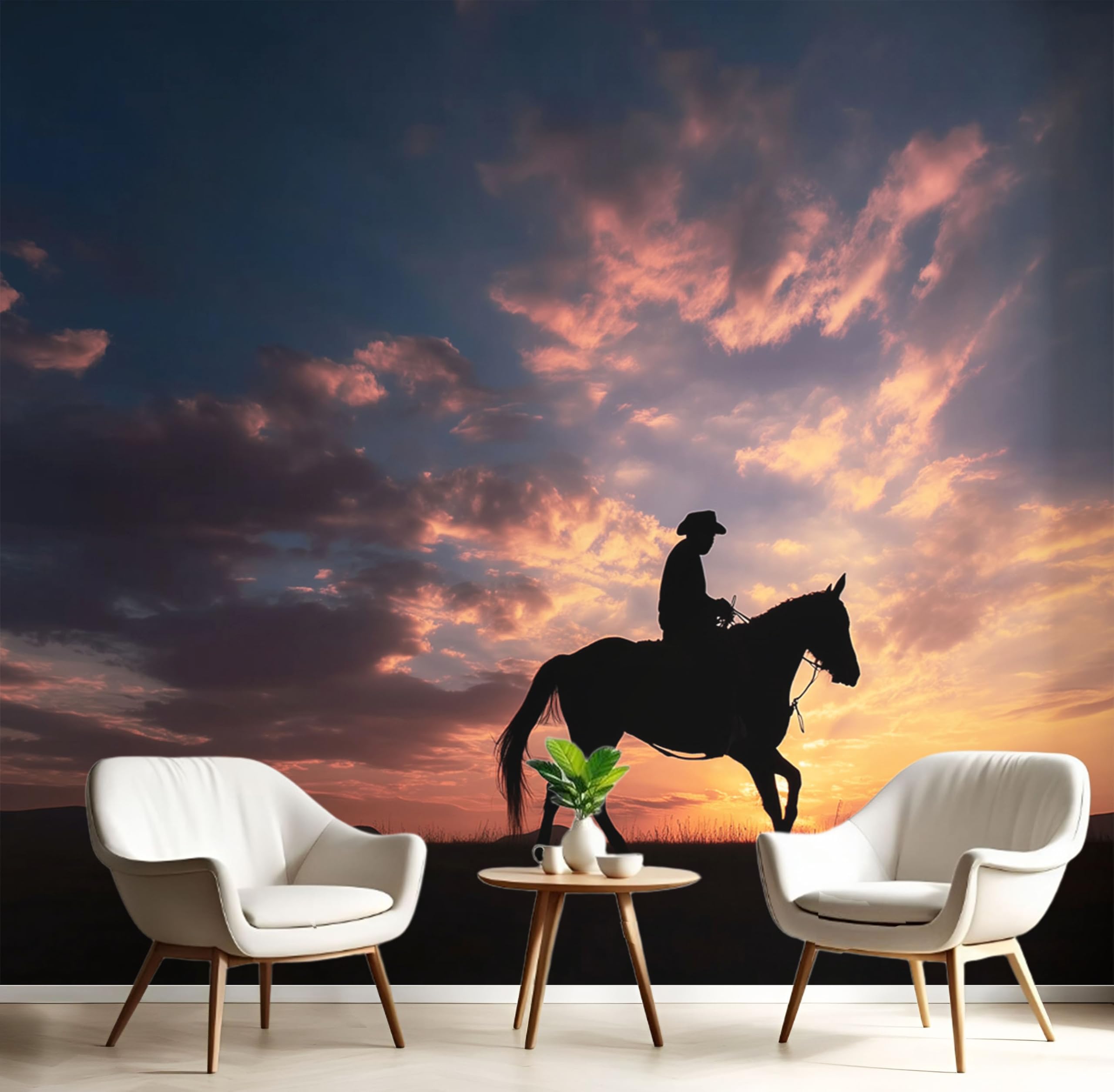 Papier Peint Cowboy Coucher du Soleil pour Décoration Murale Chambre
