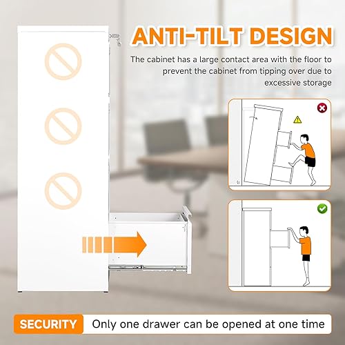 Miniatura 6 de Archivador vertical, archivadores de metal con 4 cajones con cerradura, archivadores verticales de 18 pulgadas de profundidad para tamaño A4