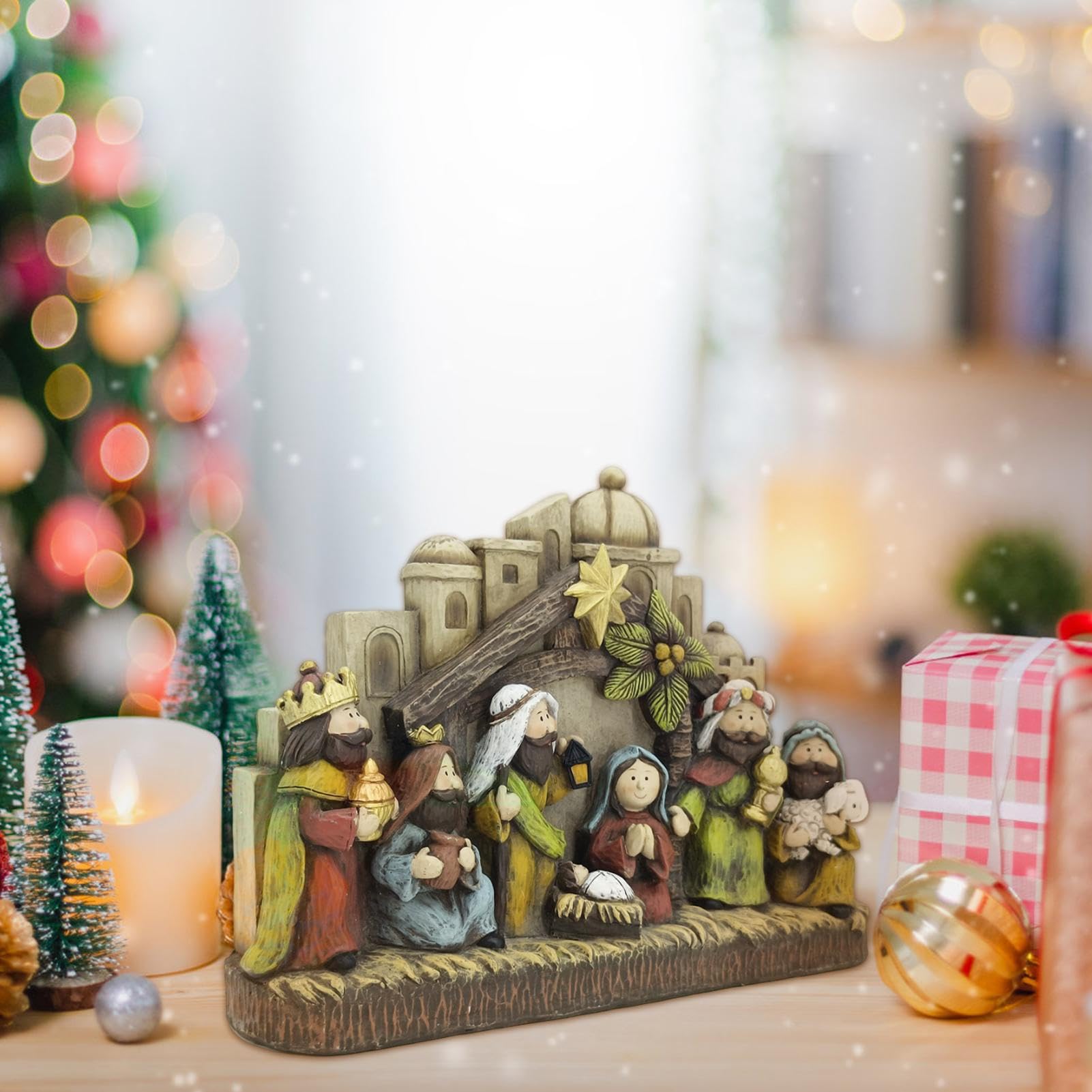 Ensemble de figurines de crèche de Noël – Ensemble d'artisanat de Noël – | Figurines de crèche de Noël – Décoration de table de Noël classique en résine pour bureau