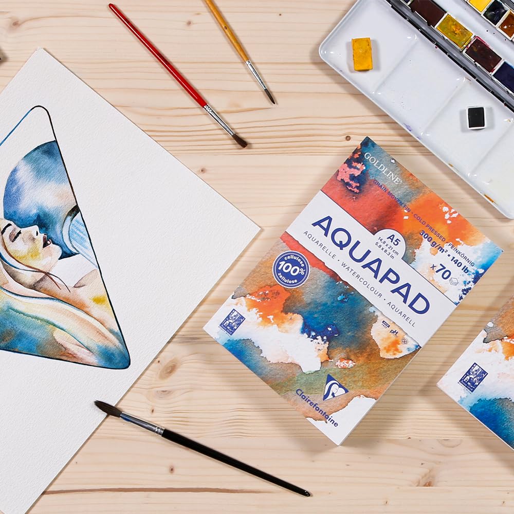 Clairefontaine 976102C - Bloc spiralé micro-perforé Aquapad A5 14,8x21 cm 300g - 25 Feuilles Papier Aquarelle Blanc Grain Moyen Fin - Idéal pour la Technique Humide