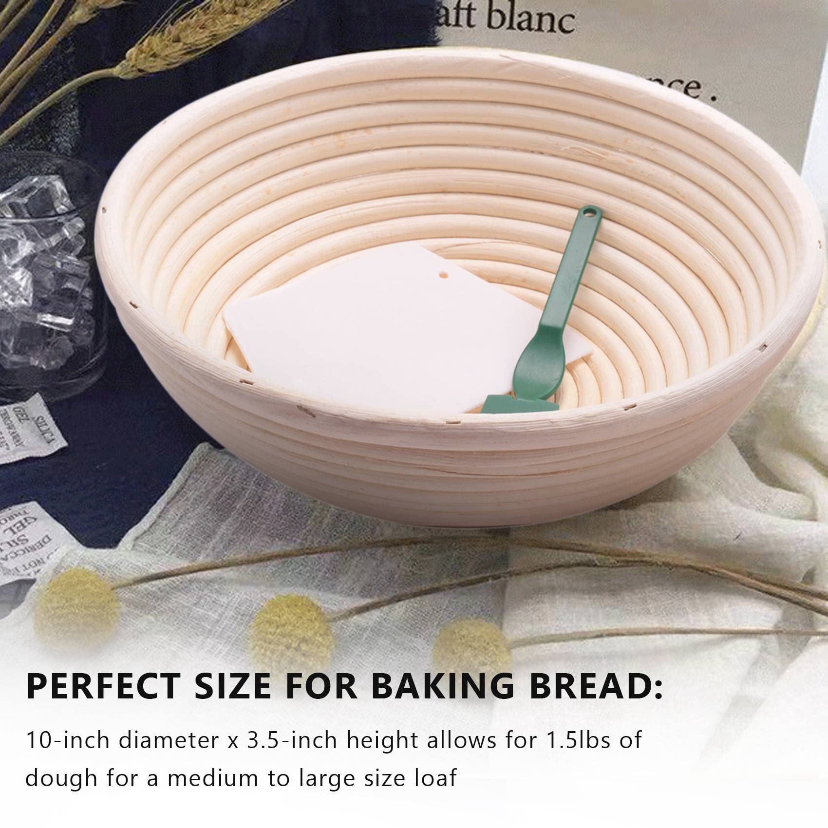 Juego de 3 cestas de prueba de pan Banneton para 10 unidades, espátula de masa, cesta de masa fermentada para profesionales y caseros, para hacer pan