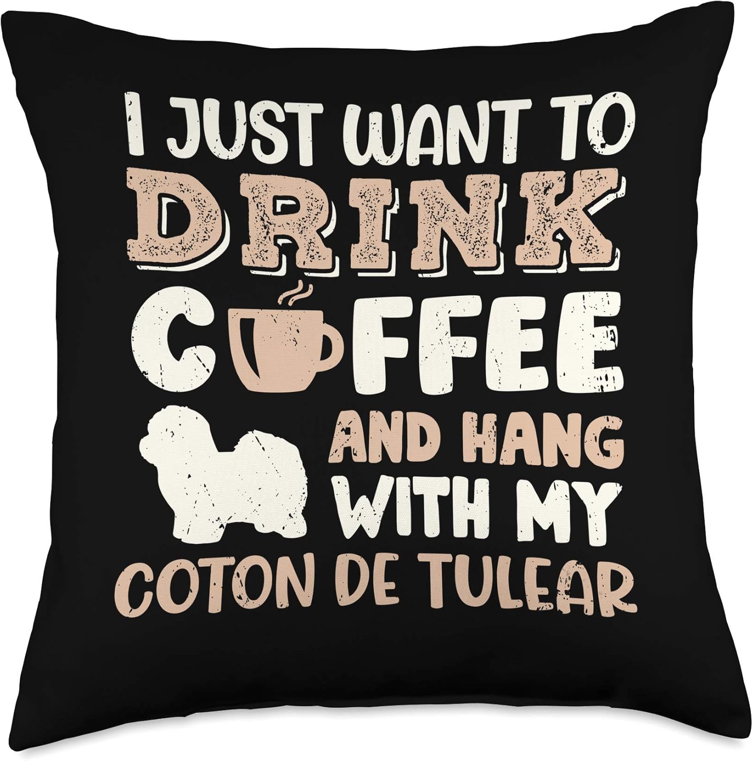 Funny Coton de Tulear Drink Coffee Hand With Dog Mom Gift Throw Pillow