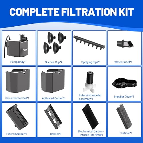 Miniatura 8 de Filtro interno para acuario de hasta 10 galones, filtros de tanque de peces mejorados con trío de filtración de 3 etapas, flujo de agua ajustable,