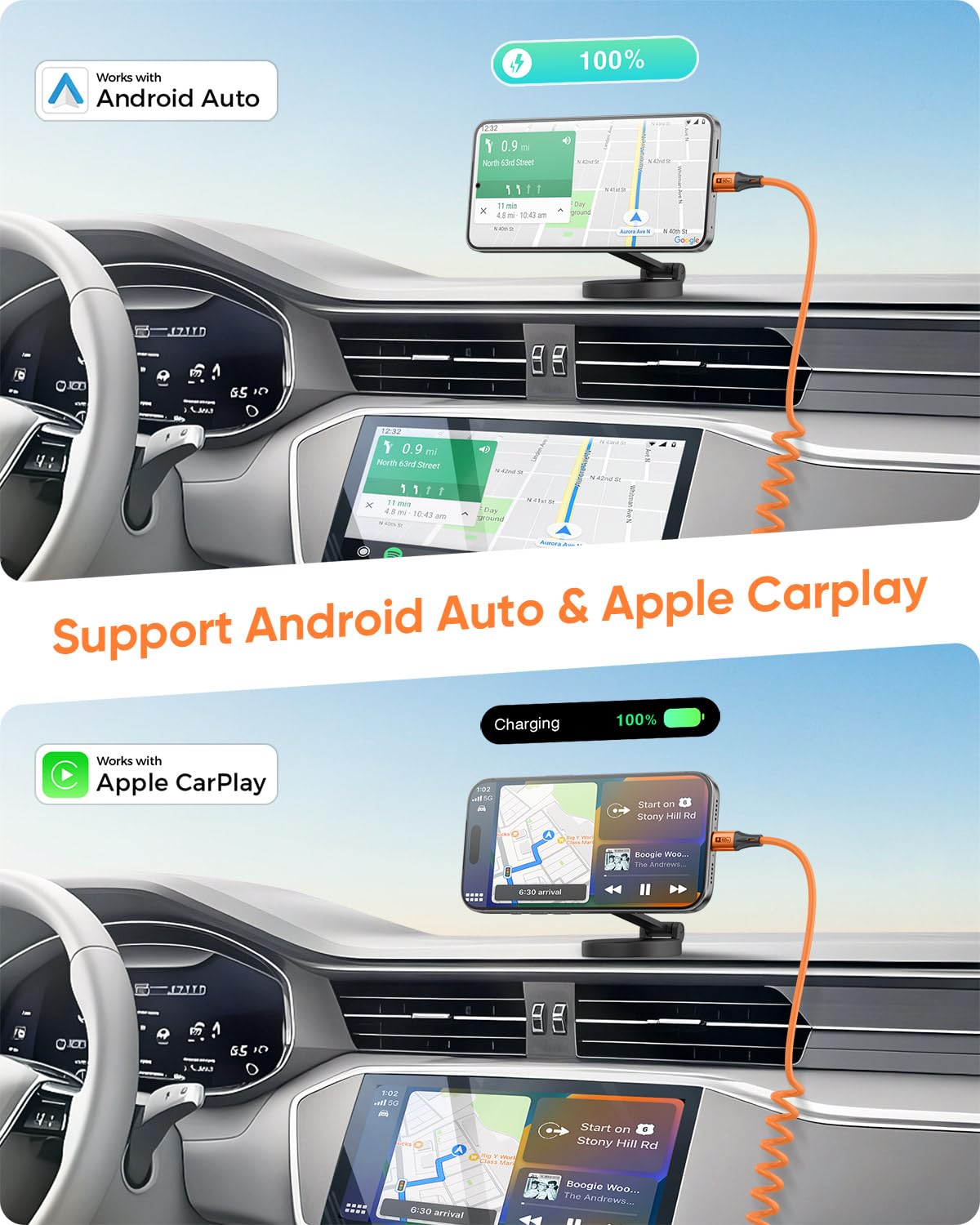 SUNGUY Cavo a spirale da USB C a USB C, 1,5 m【0,4 m-1 m】 Cavo di ricarica da 60 W per Android Auto, iPhone 17 16 15 Pro Max, Galaxy S24/S23, Google Pixel, iPad Pro, MacBook (arancione)