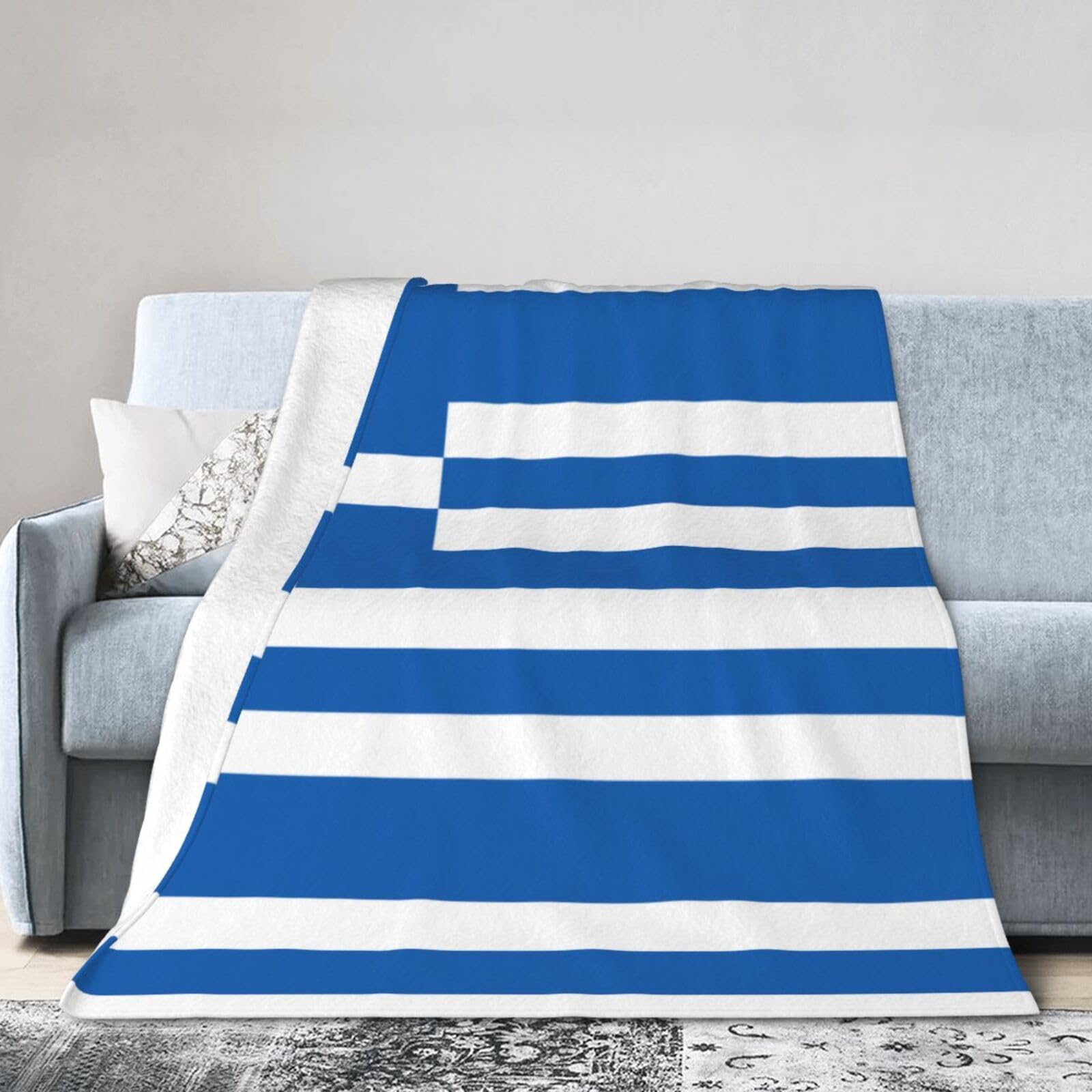 Greek Flag 60"x50" Fleece Blanket, Full Size, Super Soft, Suitable for Bed, Sofa, Camping, All Seasons