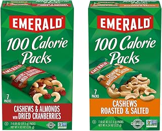Emerald Nuts Combo Variety Pack Featuring Cashew, Almond and Dried Cranberries & Cashews | Contains 14 Single Serving 100-Calorie Snack Packs| Kosher Certified, Non-GMO, Contains No Synthetic Colors