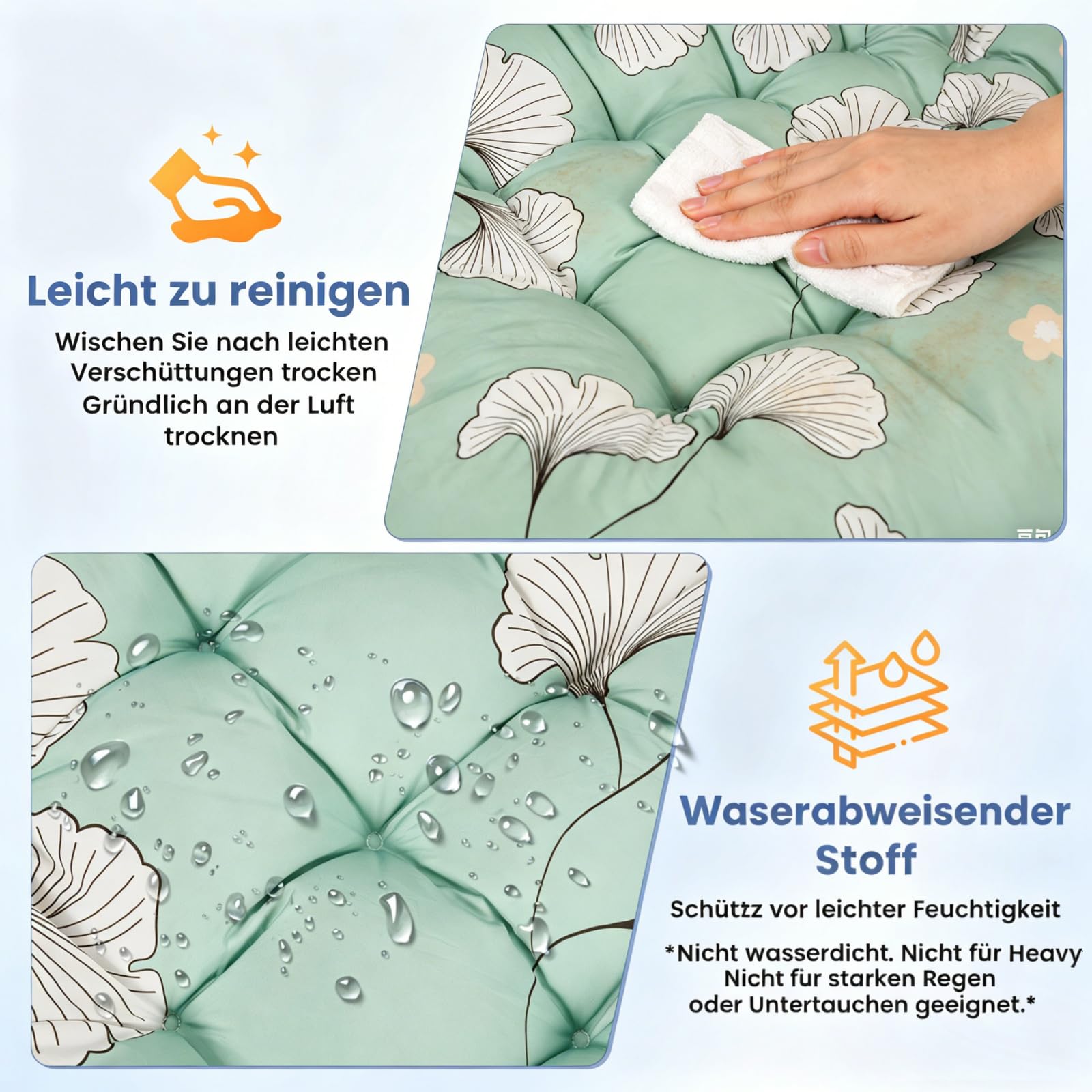 Kissen für Egg Chair, Hängesessel-Kissen 120 x 85 x 18 cm, wasserfestes Ersatzkissen für Schaukelstuhl (nur Kissen), dickeres Hängesessel-Kissen für Garten, Außen- und Innenbereich, Blatt