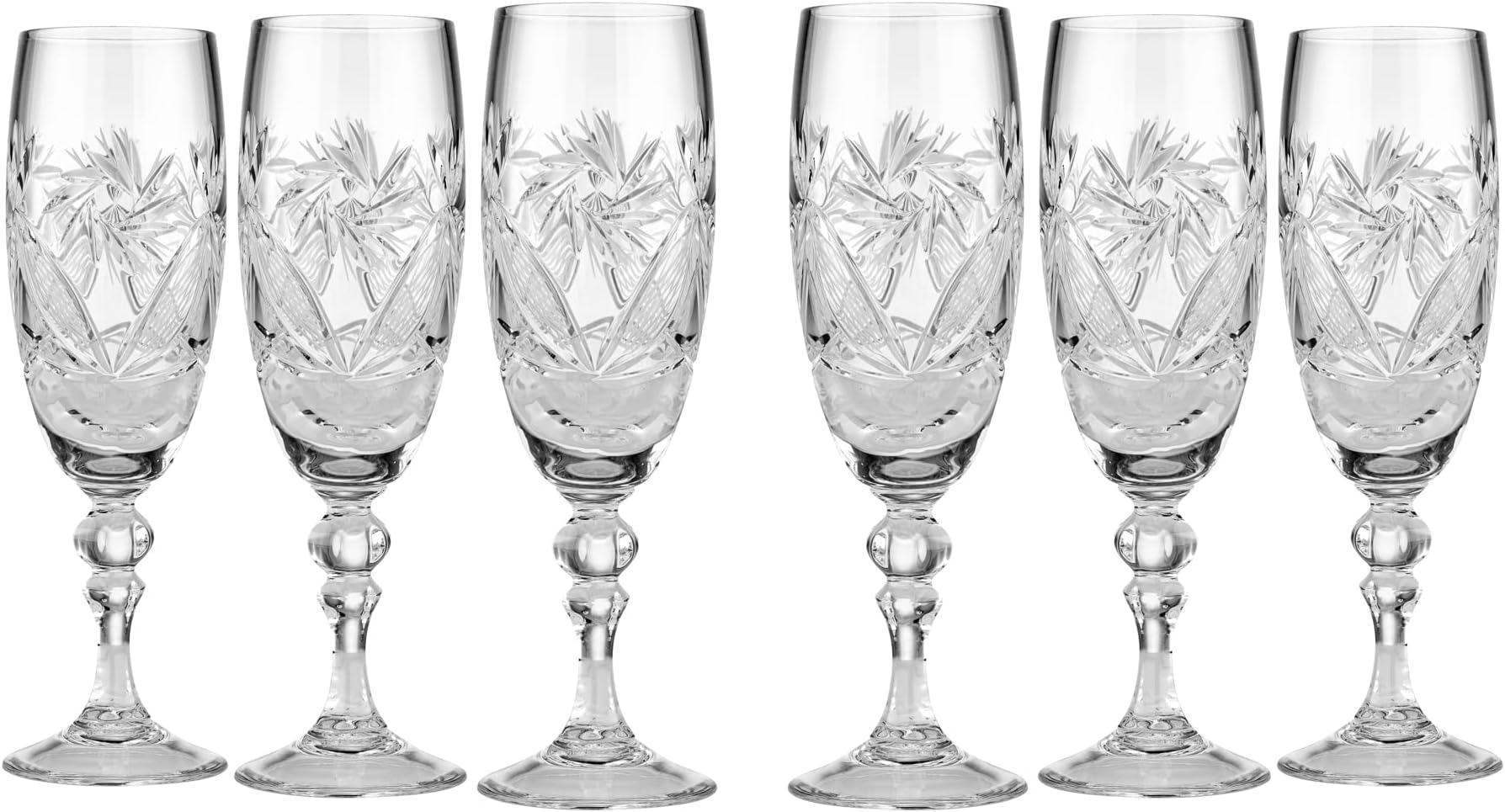 Neman 6 Russian CUT Crystal Champagne Glasses on a Stem 200ml/6.8oz Hand Made