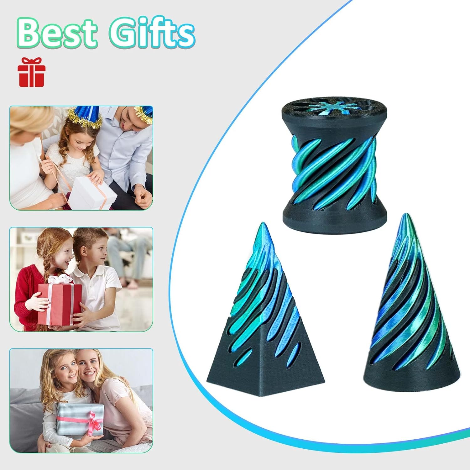 3PCS Impossible Cone,3D Printed Spiral Cone Fidget Toys,Impossible Pyramid Passthrough Sculpture,Stress Relieving Toys for Adults and Kids,Stocking Filler White Elephant Gifts (Green+Black)