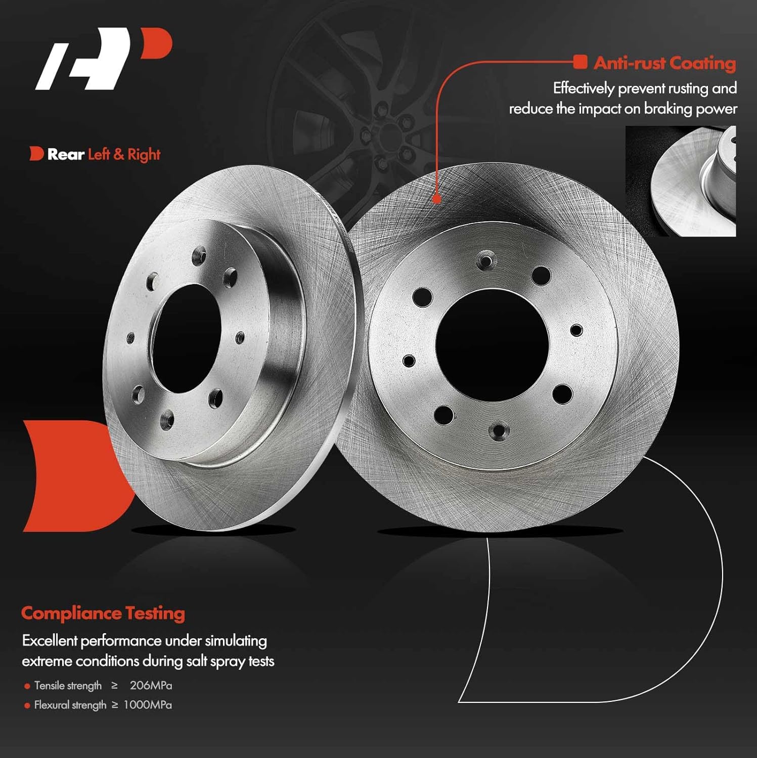 A-Premium Rear Solid Disc Brake Rotors Compatible with Select Kia Models - Spectra 2004-2009, Spectra5 2005-2009, 2.0L, 2-PC Set