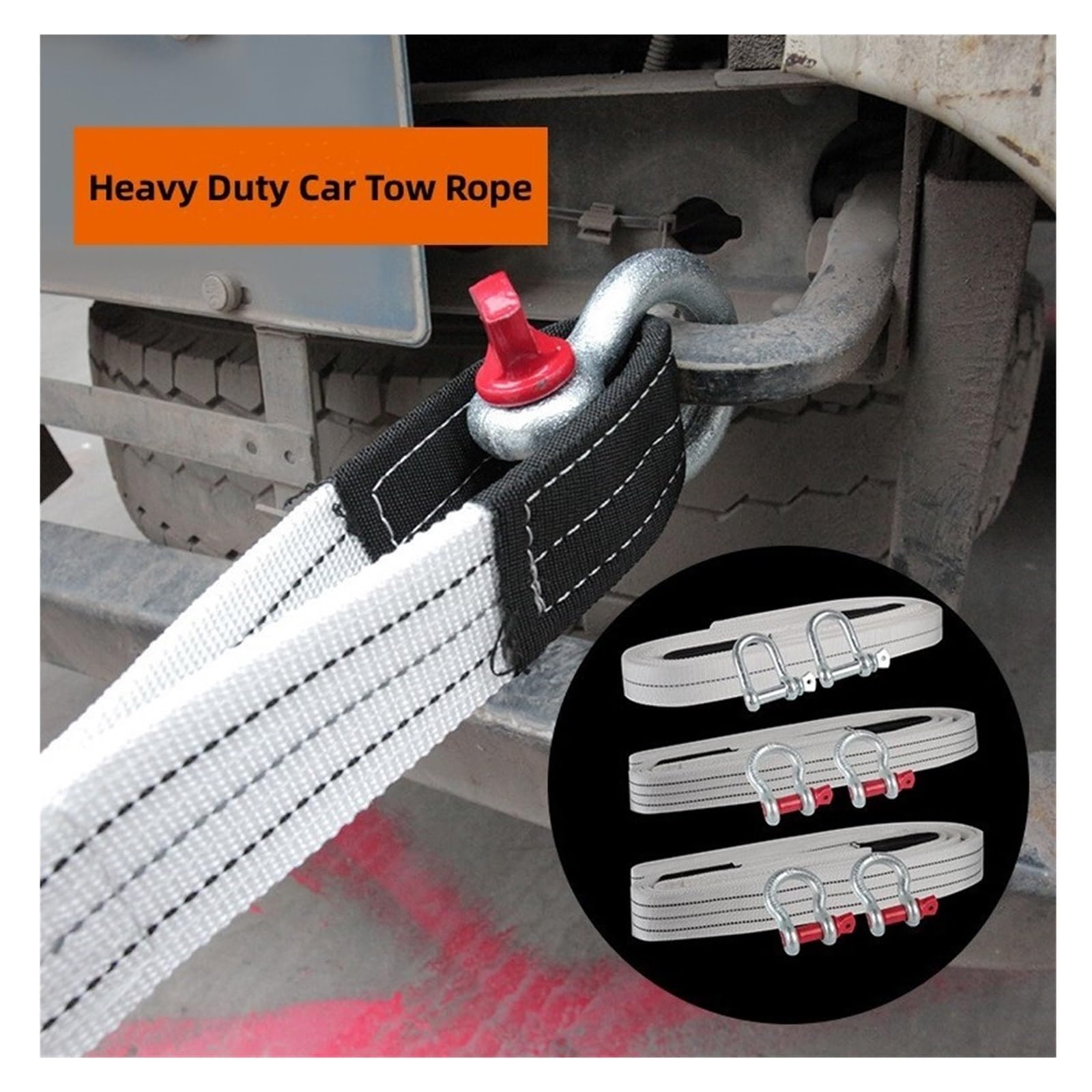 Terenowy Pasek Holowniczy Heavy Duty Lina Holownicza 6/12/18 Ton Kabel Wciągarki Ze Stalową Klamrą Przedłużacz Do Samochodów Ciężarowych SUV ATV Solidna I Niezawodna(5m(12Ton))