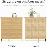 unho Bamboo Shoe Storage Cabinet: Wooden Shoes Rack Organiser with 3 Rattan Doors for Hallway Entryway 5 Tier - 9