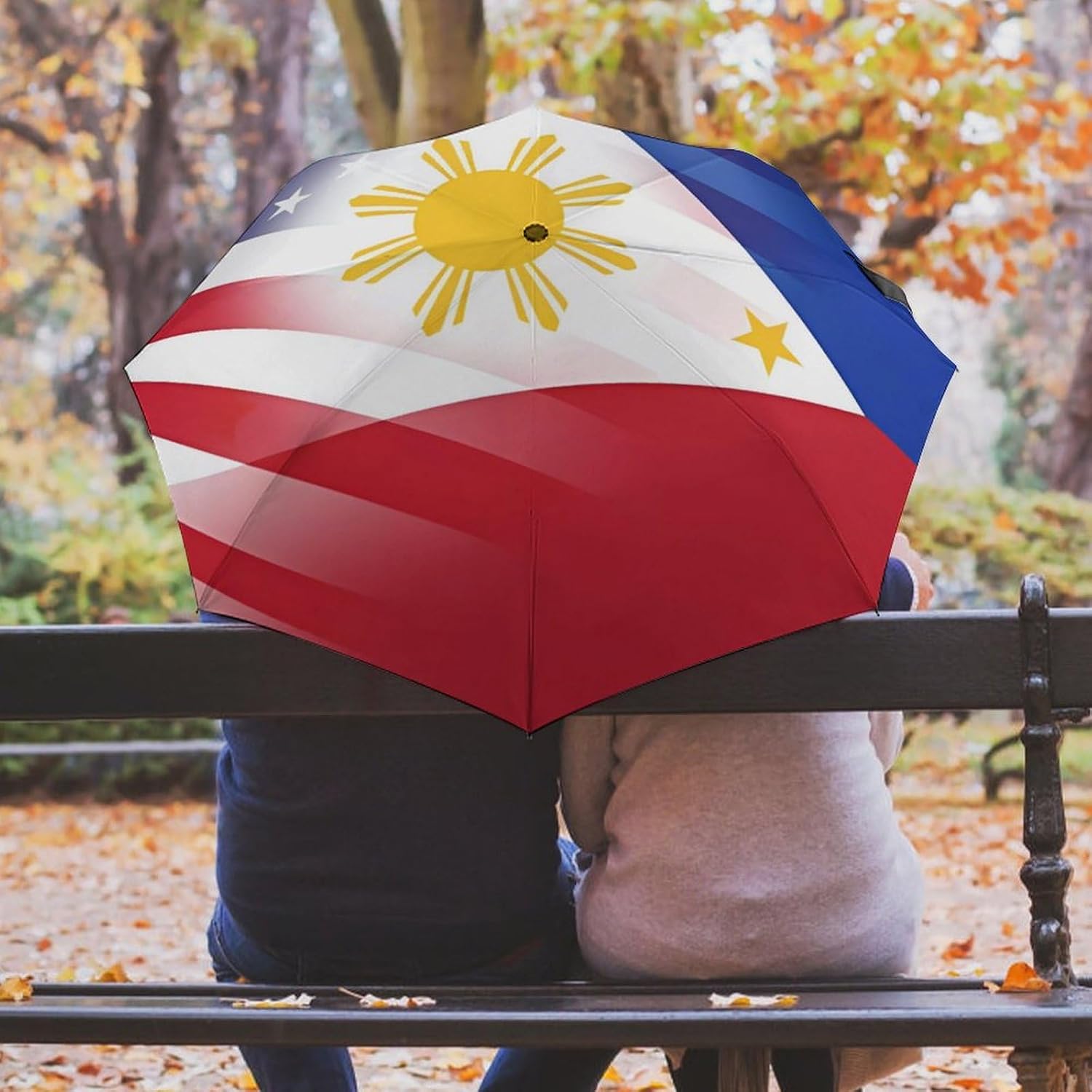U.S. Philippines FlagTravel 3 Fold Umbrellas Windproof Automatic and Manual Umbrella Portable for Rain and Sun