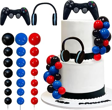 26 PCS Video game themes Cake Toppers Headset Cake Decoration Ball Controller Cake Decoration for Birthday Party Cake Decoration Colour