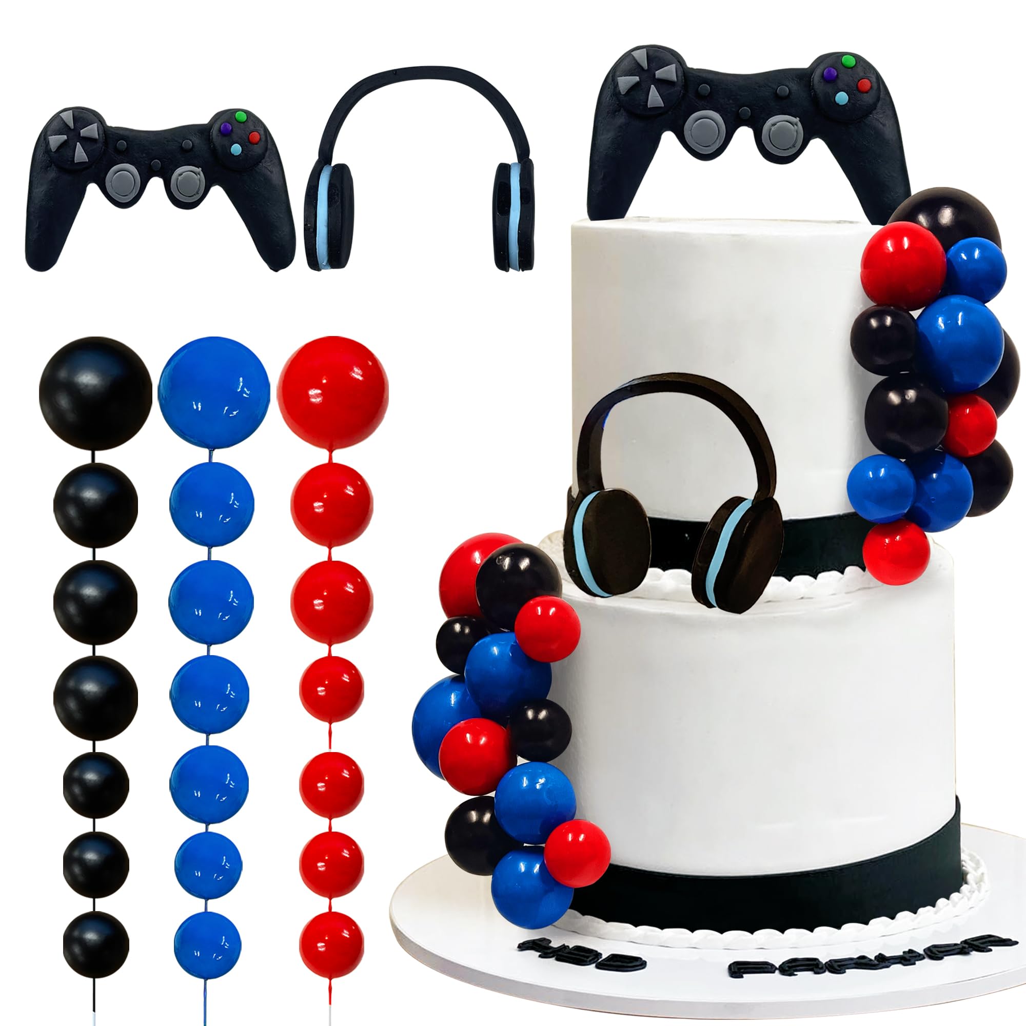 26 PCS Video game themes Cake Toppers Headset Cake Decoration Ball Controller Cake Decoration for Birthday Party Cake Decoration (Colour)