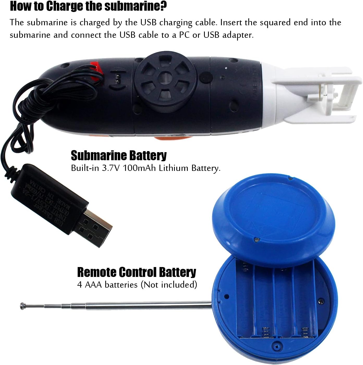 Escomdp RC Submarine Toy Radio Remote Control Boat Ship Electric Dive Fish Tank Water Tub Kids Birthday Gift (White) - Image 4