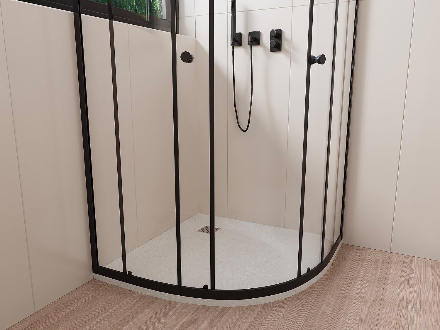 Vente-unique - Receveur de douche extra plat à poser ou à encastrer recoupable en résine SMC en quart de cercle avec siphon - Blanc - 90 x 90 cm - SYFORSA