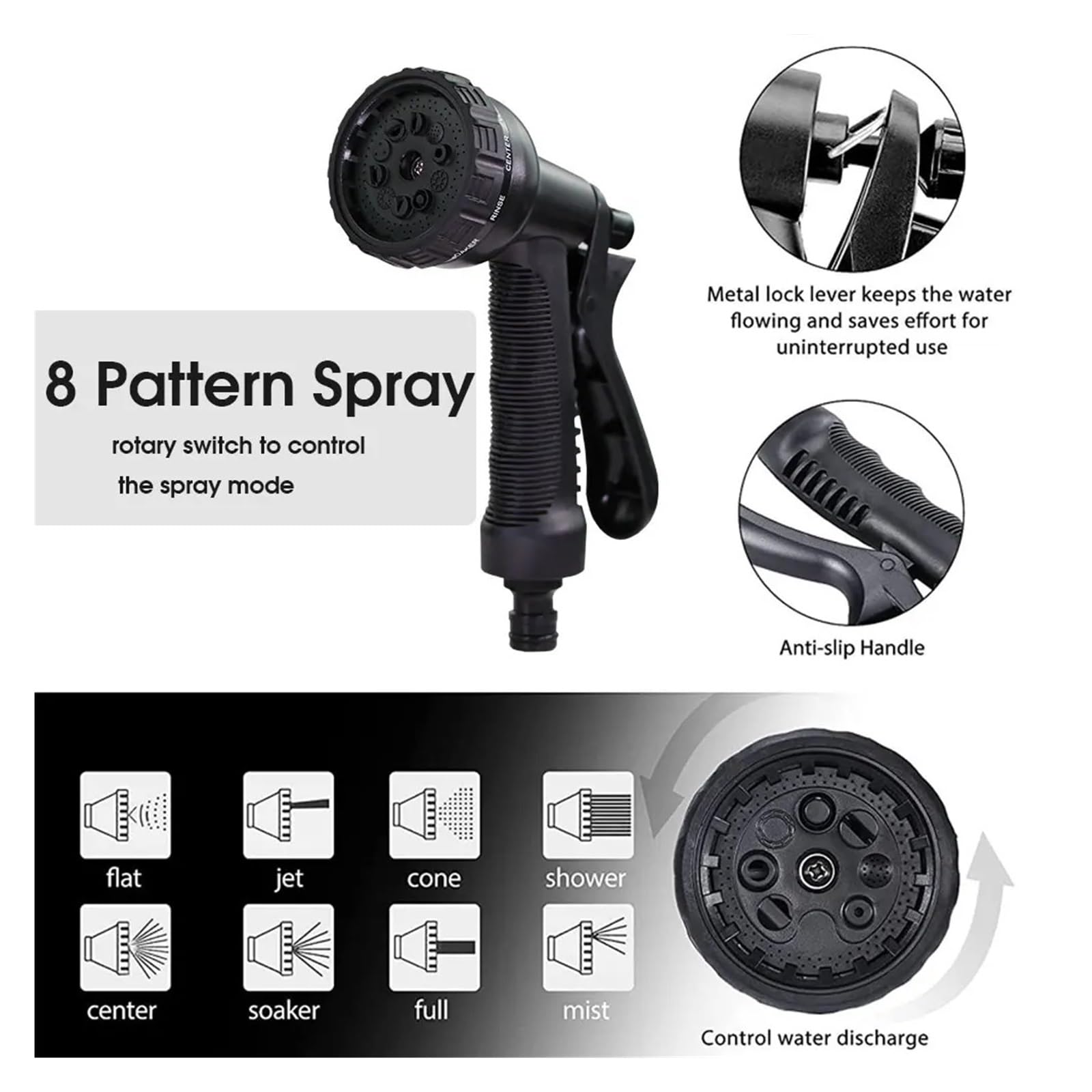 Juego de mangueras de jardín extensibles Kit de manguera de agua for jardín negra, pistola rociadora de agua for lavado de autos en el hogar, tuberías de riego flexibles y elásticas(100FT-30M)