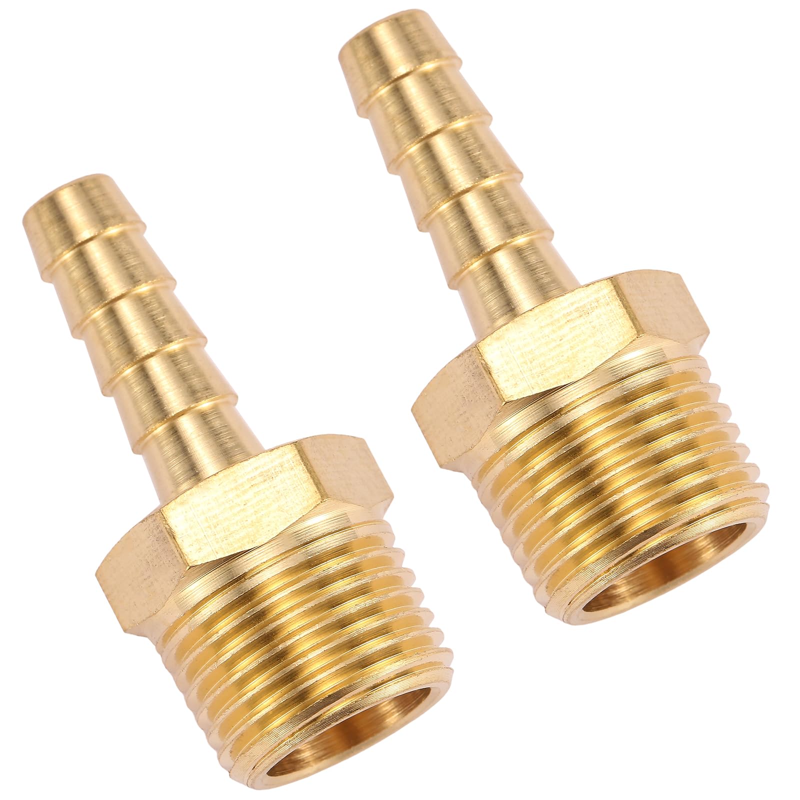 2 Pack Brass Hose Fitting, Adapter, 1/4" Barb x 3/8" NPT Male Pipe