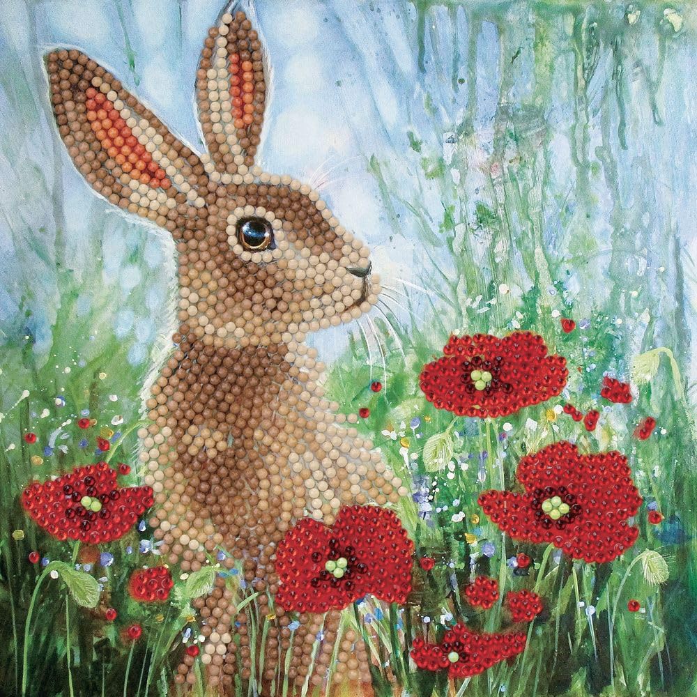 Craft Buddy Red-Orange Wild Poppies And The Hare, 18X18cm Crystal Art Card