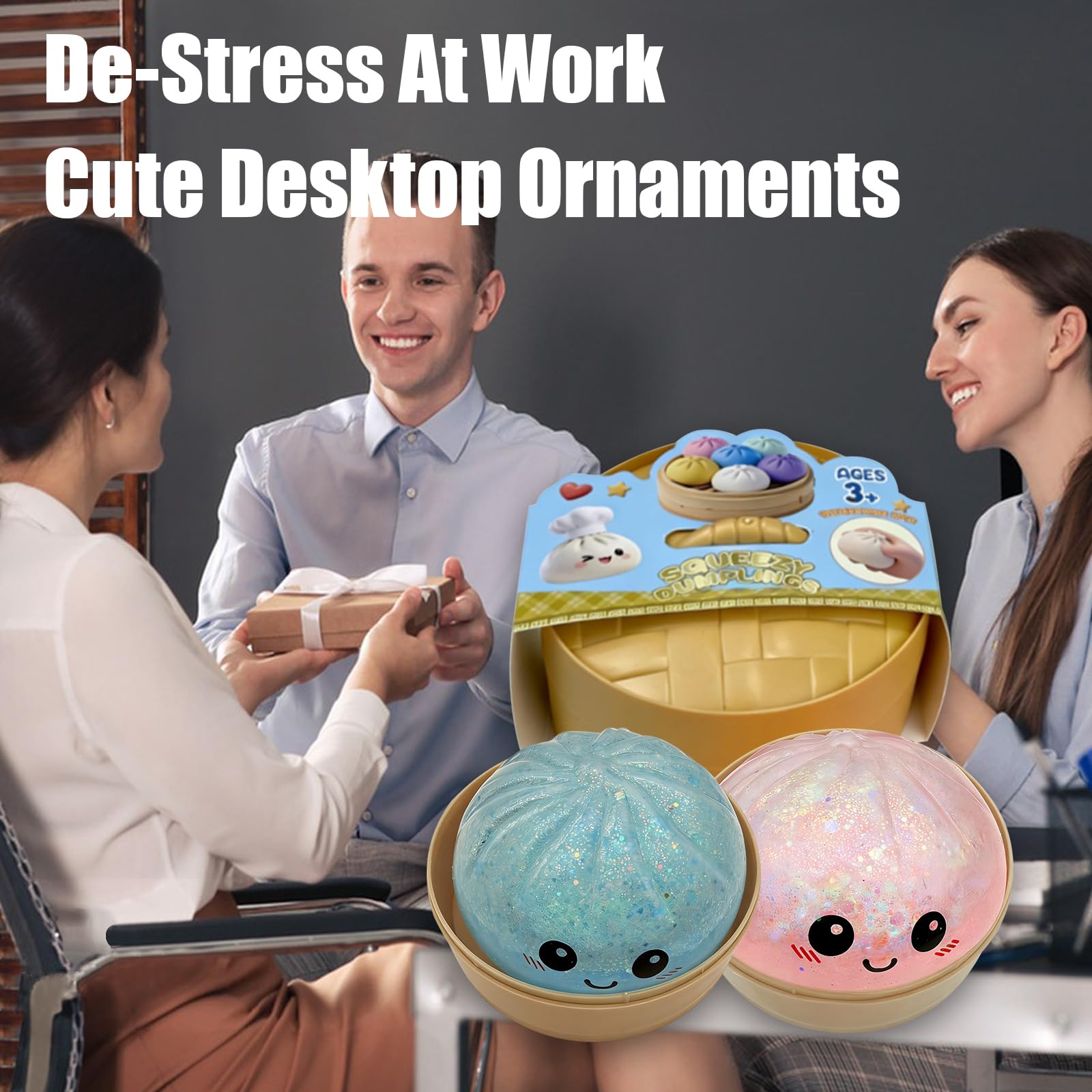 2 Piezas Giant Glitter Dumpling Squishy - Glitter Dumplings con Recipiente de Vapor Squishy Antiestrés para Adultos Y Adolescentes — view 6