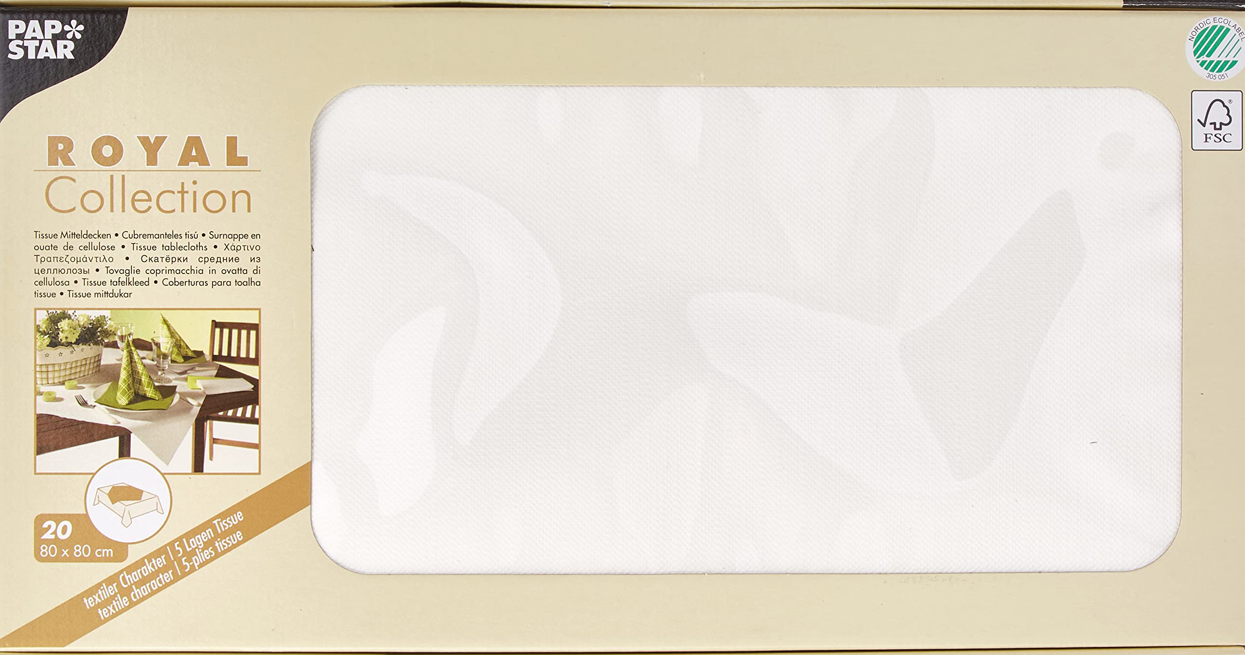 PAPSTAR Tovagliette Royal Collection, 80x80 Cm, Pacco Da 20, Bianco, Tessuto 5 Strati FSC