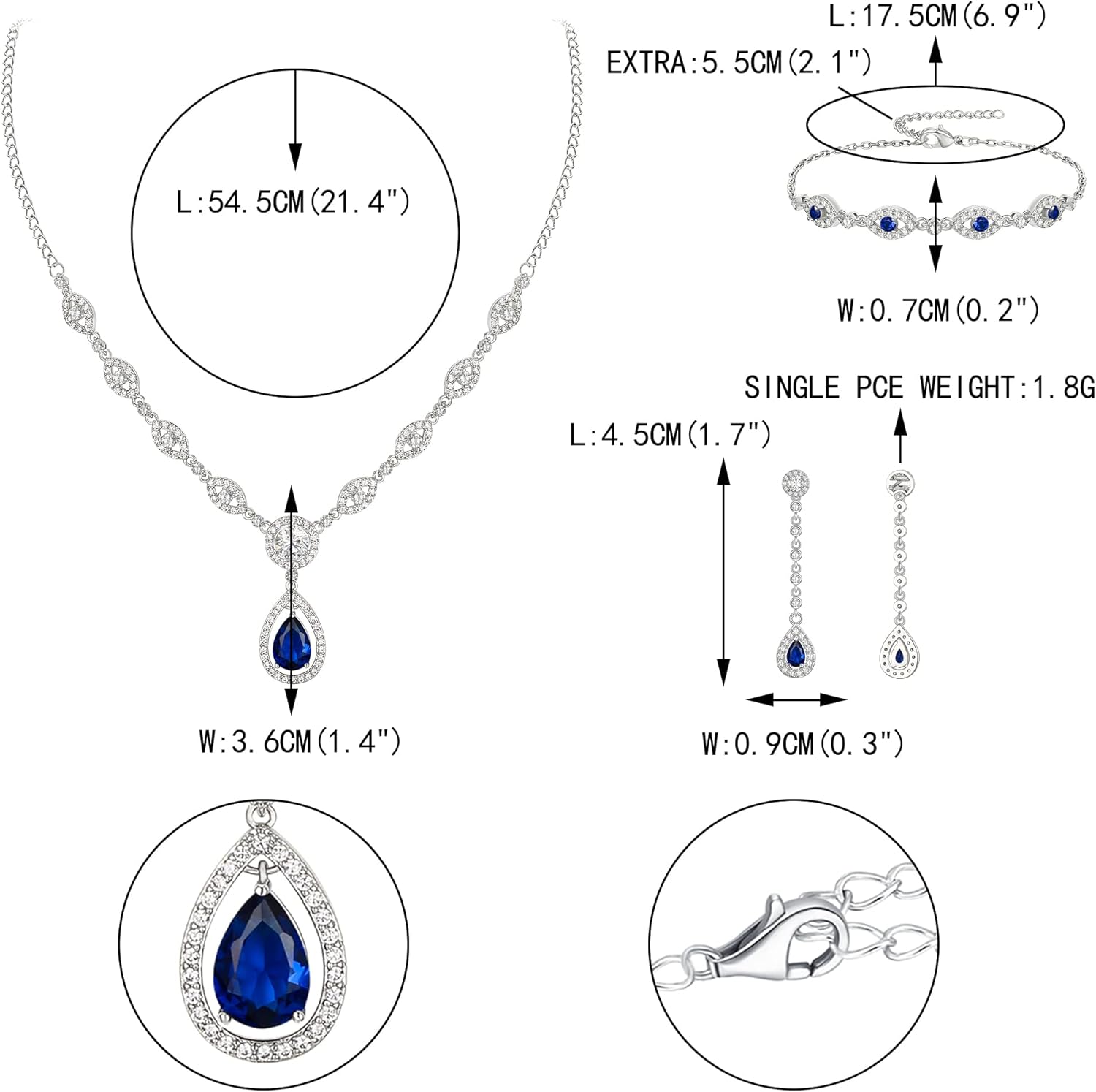 EVER FAITH Bridal Jewelry Set for Women, Stunning Teardrop Cubic Zirconia Birthstone Necklace Bracelet Earrings Sets Gift for Mothers Day/Valentines/Birthday/Christmas - Image 6