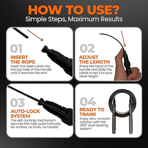 Miniatura 7 de LYRA - Cuerda de saltar profesional para entrenamiento funcional  Cuerda de velocidad ajustable con rodamientos de 360  Cuerda de saltar para