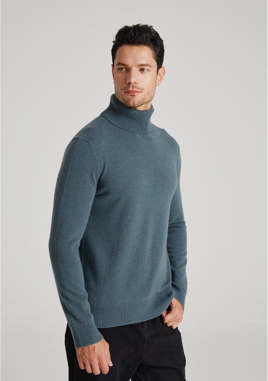 GreenMount Mens 100% Turtleneck Cashmere Sweater Vintage Pullover Long Sleeves Knit Plant Dyeing Warm Soft - Image 3