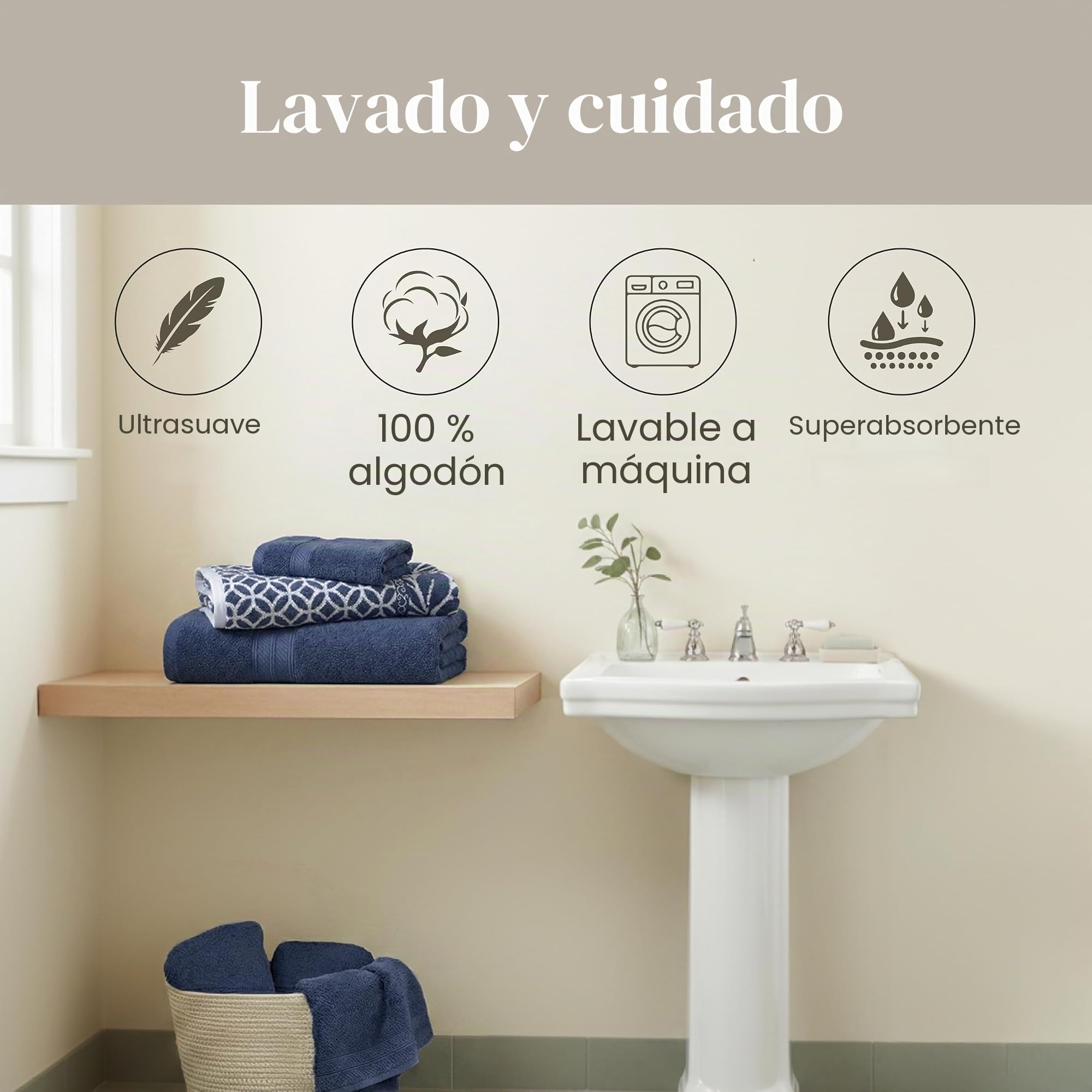 Modern Threads Trefoil - Juego de 6 Toallas de Jacquard teñidas de Hilo Reversible de Filigrana, Toallas de baño, Toallas de Mano y paños de baño, súper absorbentes y de Secado rápido, 100% algodón