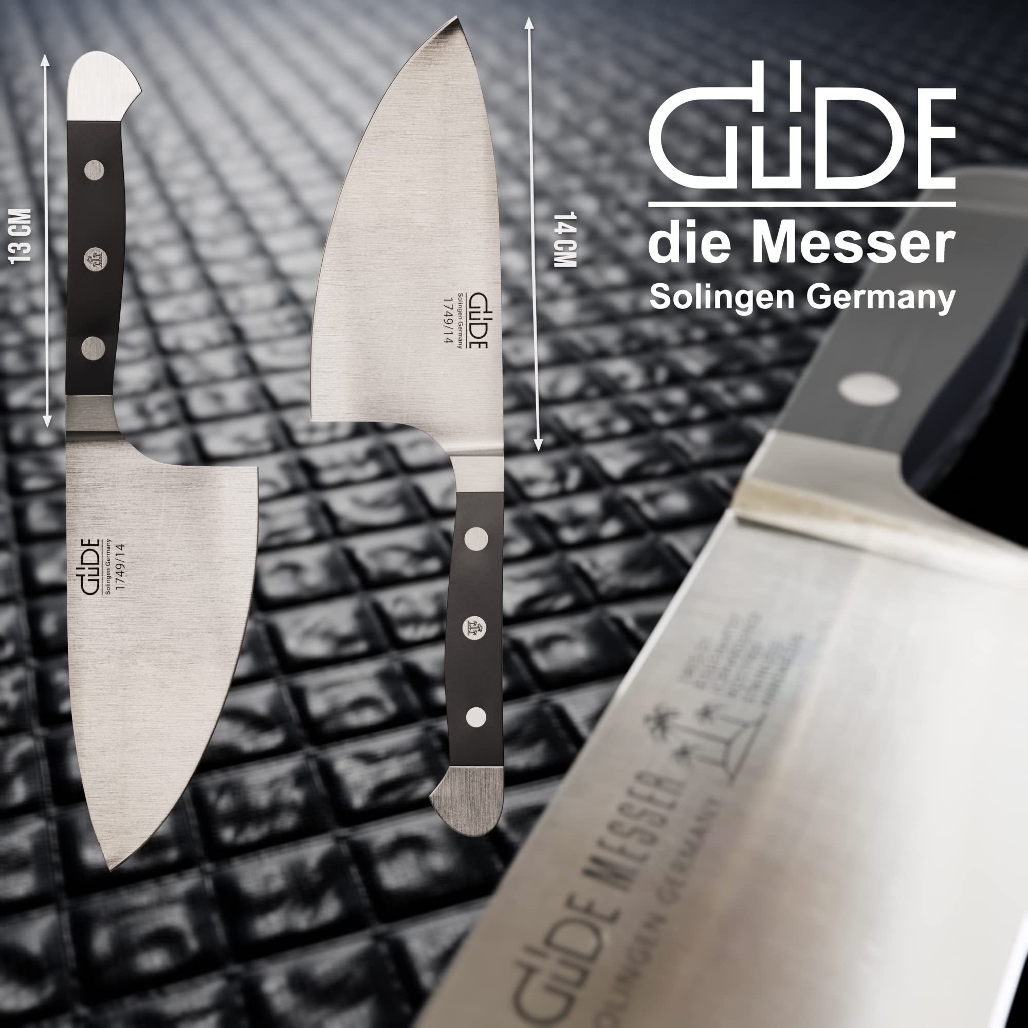 GÜDE Solingen - Kräutermesser "Shark" geschmiedet, 14 cm, POM schwarz, ALPHA, Doppelkropf, Handmade Germany