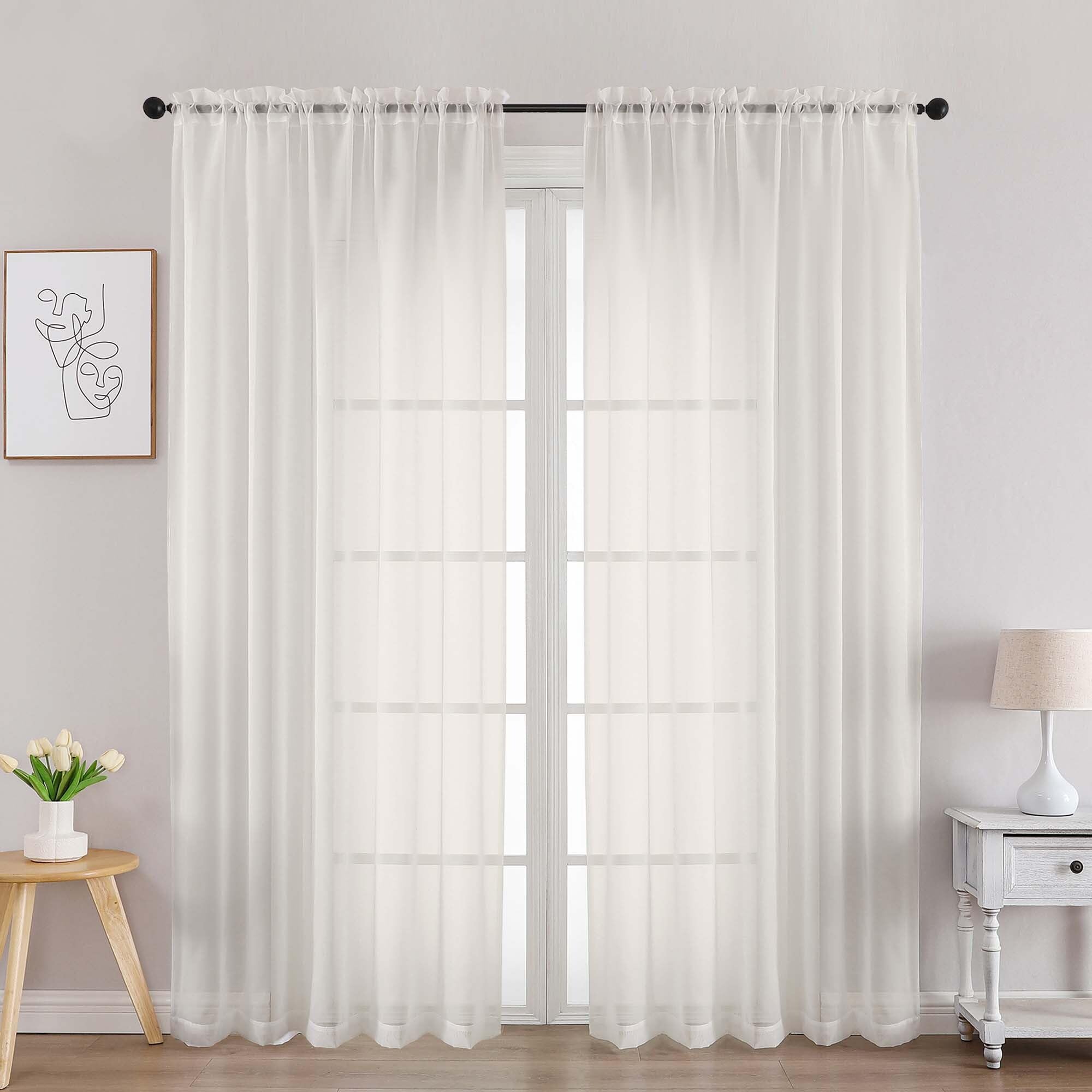 Chyhomenyc Ivory Sheer Curtains 72 Inches Long 2 Panels Set - Light Filtering Sheer Curtains for Living Room, Soft Gentle Voile Rod Pocket Bedroom Window Drapes, 59Wx72L Inch